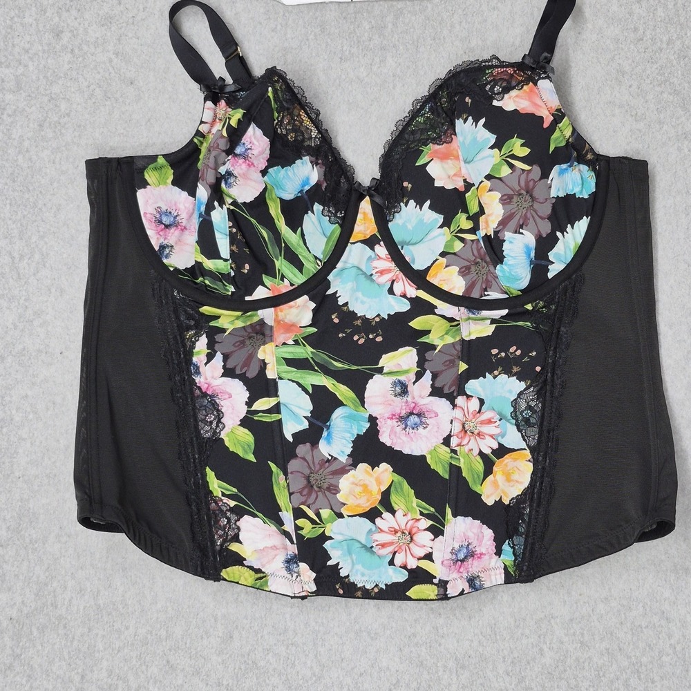 Cacique Women Corest 46DD Black Floral Underwired Lace Lightly Lined
